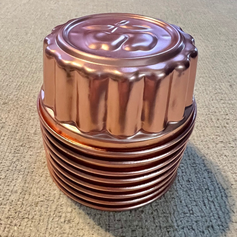 Vintage Copper Tone Aluminum Gelatin Molds Set of 8 Cherry & Clover Fluted Tarts